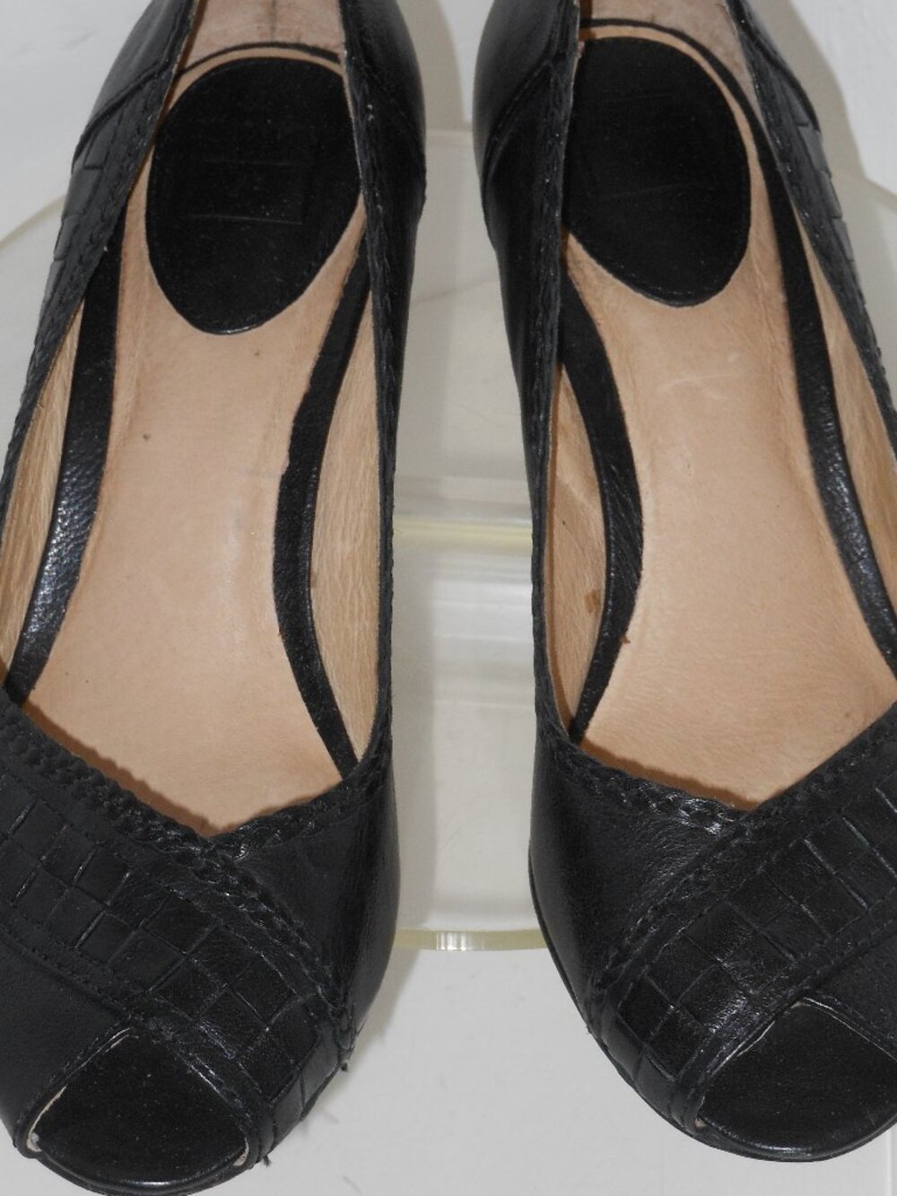 FRYE BLACK LEATHER MAVA WOREN PEEP TOE PUMPS SIZE 9 MEDIUM